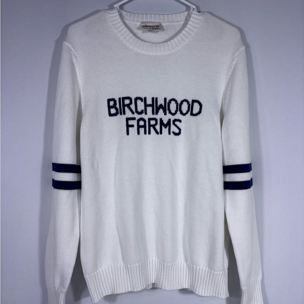 Ellsworth + Ivey White and Navy “Birchwood Farms” Sweater Size XL 0127